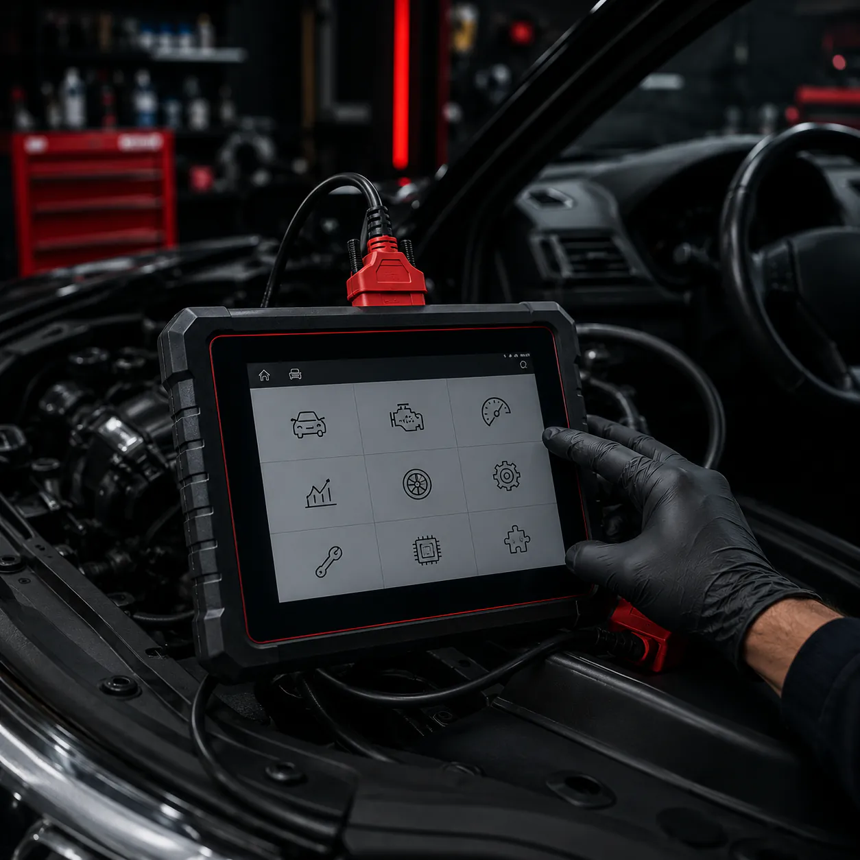 Car diagnostic scan being performed at NexGen Auto in Irving, TX